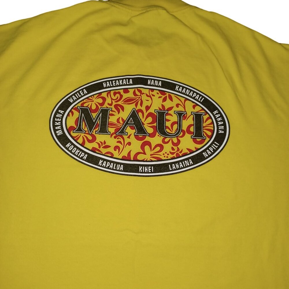 ALSTYLE Y2K Yellow T-shirt Maui Graphic Boxy Wide Comfy Relaxed Cotton Mens XL - Picture 3 of 6